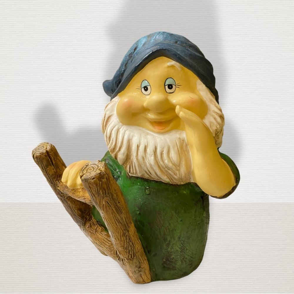 Vtg Dwarf with Ladder and Blue Hat Garden Gnome Statue Lawn Ornament Patio Décor